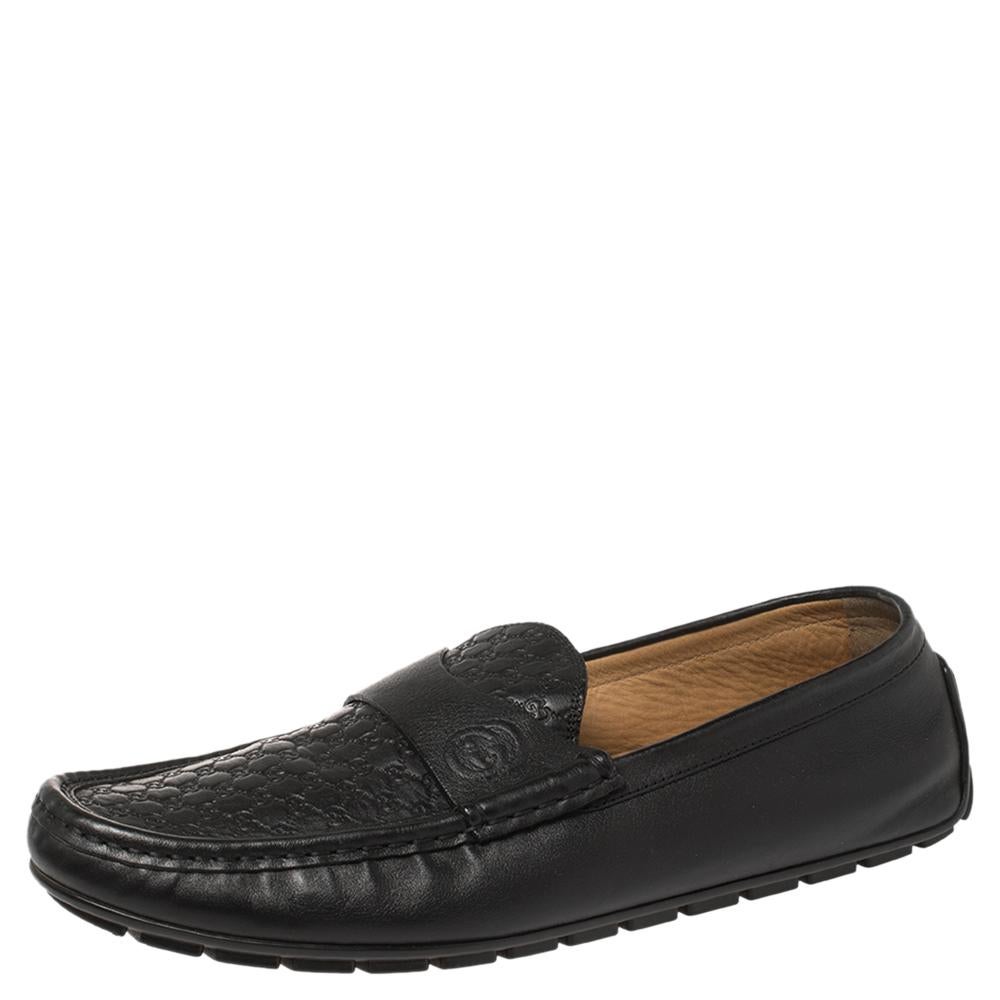Gucci Black Guccissima Leather Slip On Loafers Size 44.5