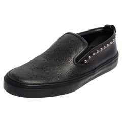 Gucci Black Guccissima Leather Slip On Sneakers Size 38.5