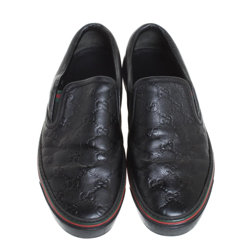 Gucci Black Guccissima Leather Slip On Sneakers Size 40.5 In Good Condition In Dubai, Al Qouz 2