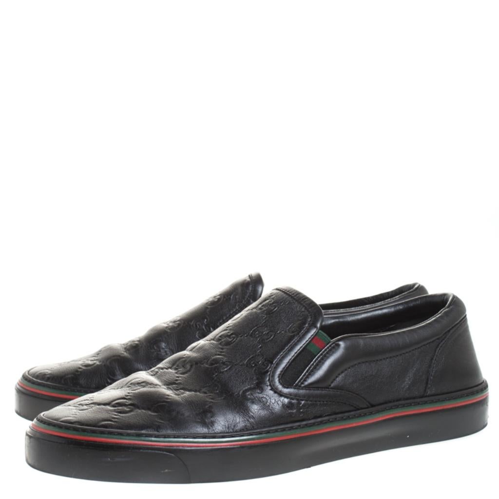 Men's Gucci Black Guccissima Leather Slip On Sneakers Size 40.5