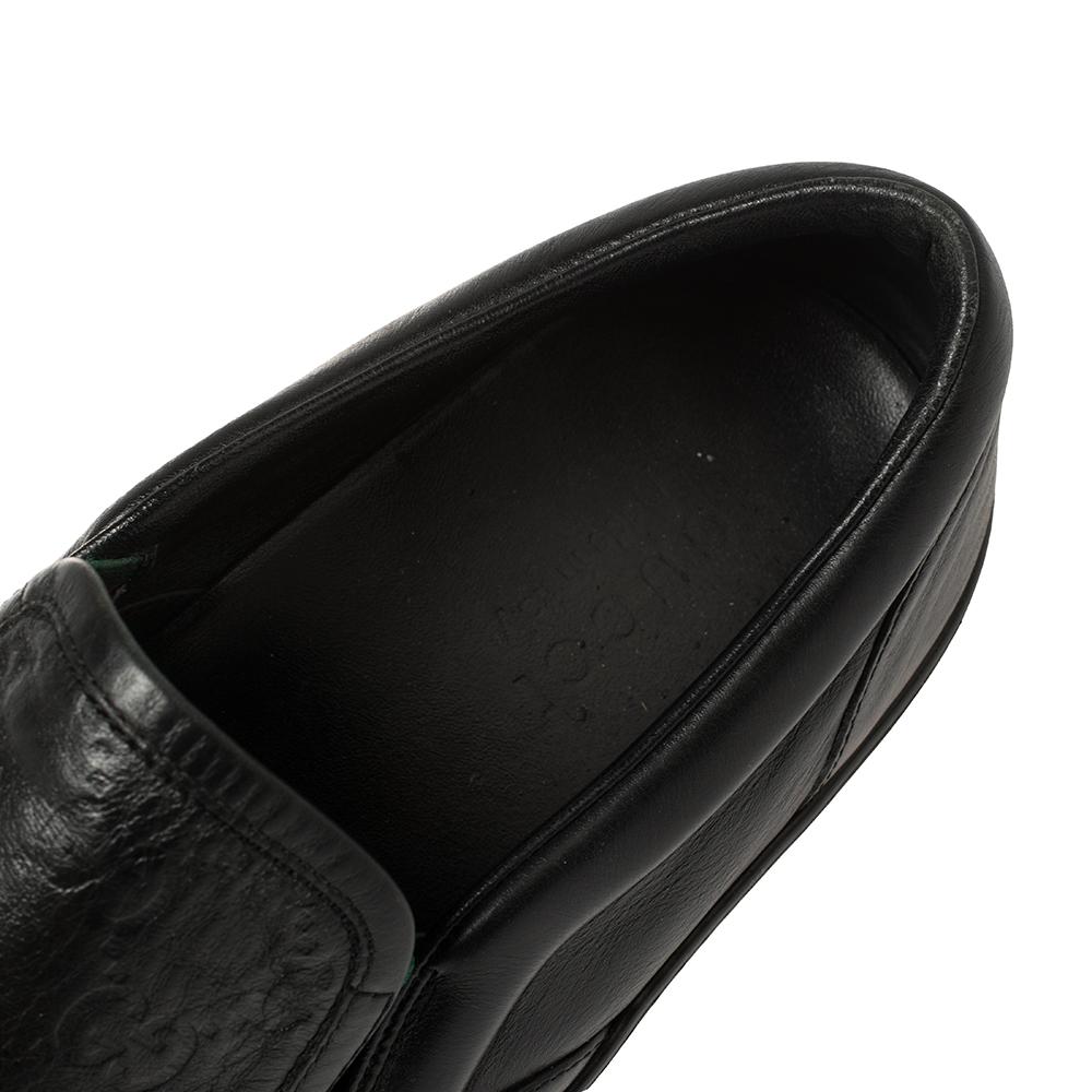 Gucci Black Guccissima Leather Slip On Sneakers Size 42 In Good Condition In Dubai, Al Qouz 2