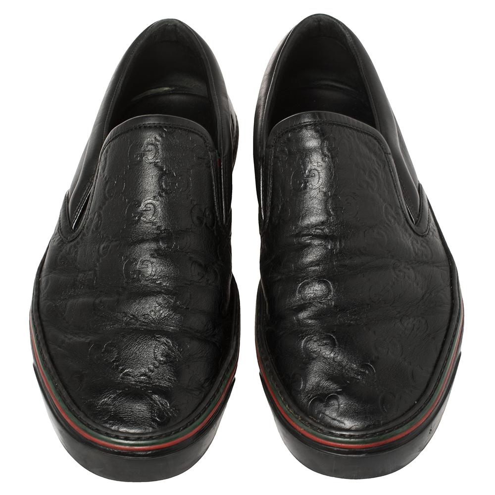 Gucci Black Guccissima Leather Slip On Sneakers Size 42 1