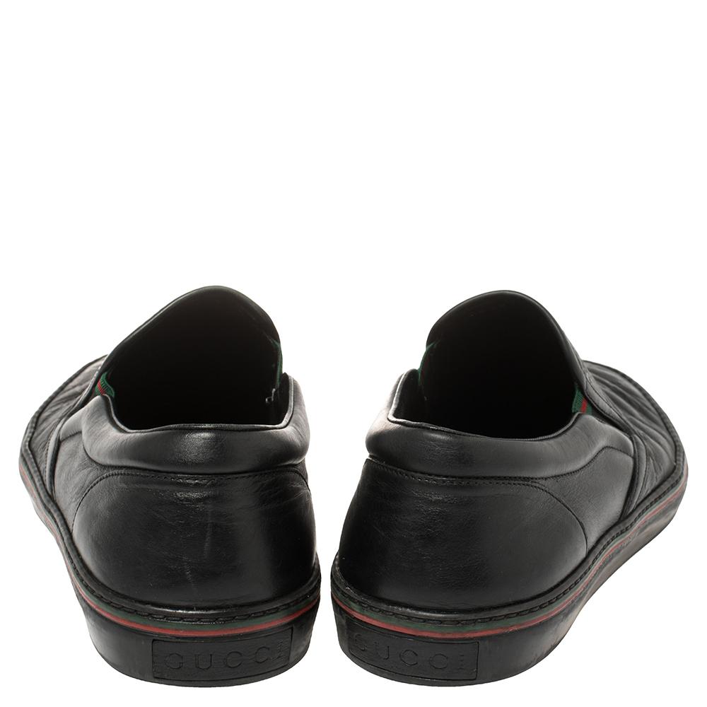 Gucci Black Guccissima Leather Slip On Sneakers Size 42 2