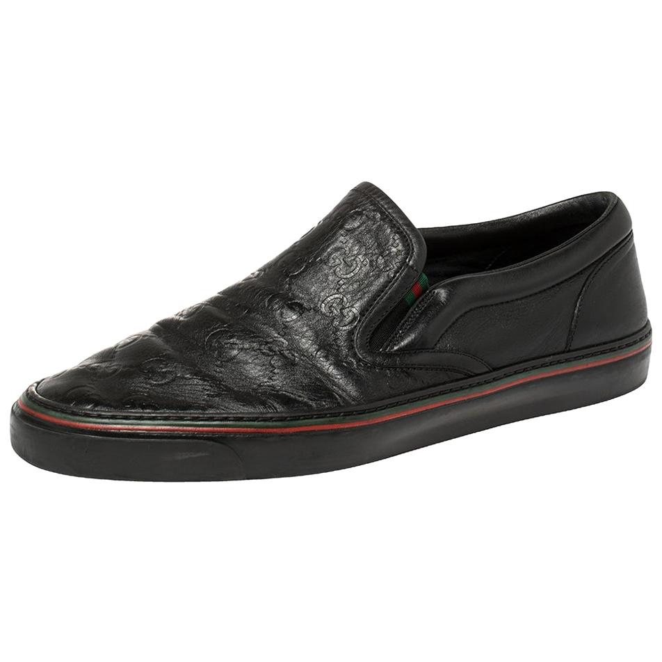 Gucci Black Guccissima Leather Slip On Sneakers Size 42