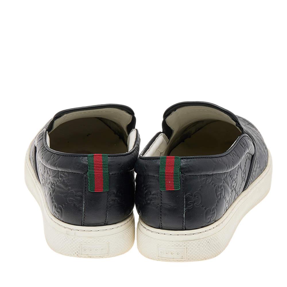 Men's Gucci Black Guccissima Leather Slip On Sneakers Size 44 For Sale