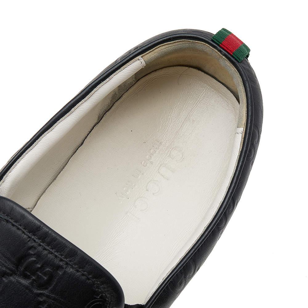 Gucci Black Guccissima Leather Slip On Sneakers Size 44 For Sale 1