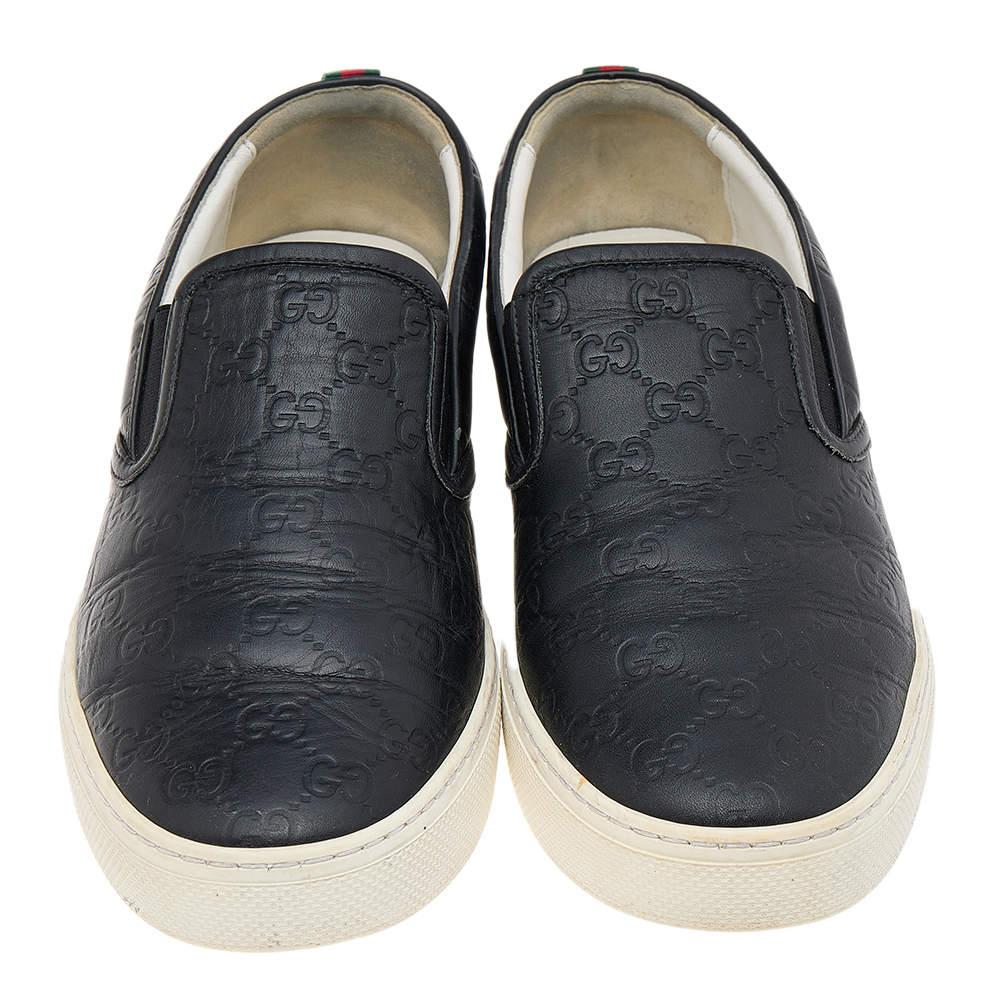 Gucci Black Guccissima Leather Slip On Sneakers Size 44 For Sale 3