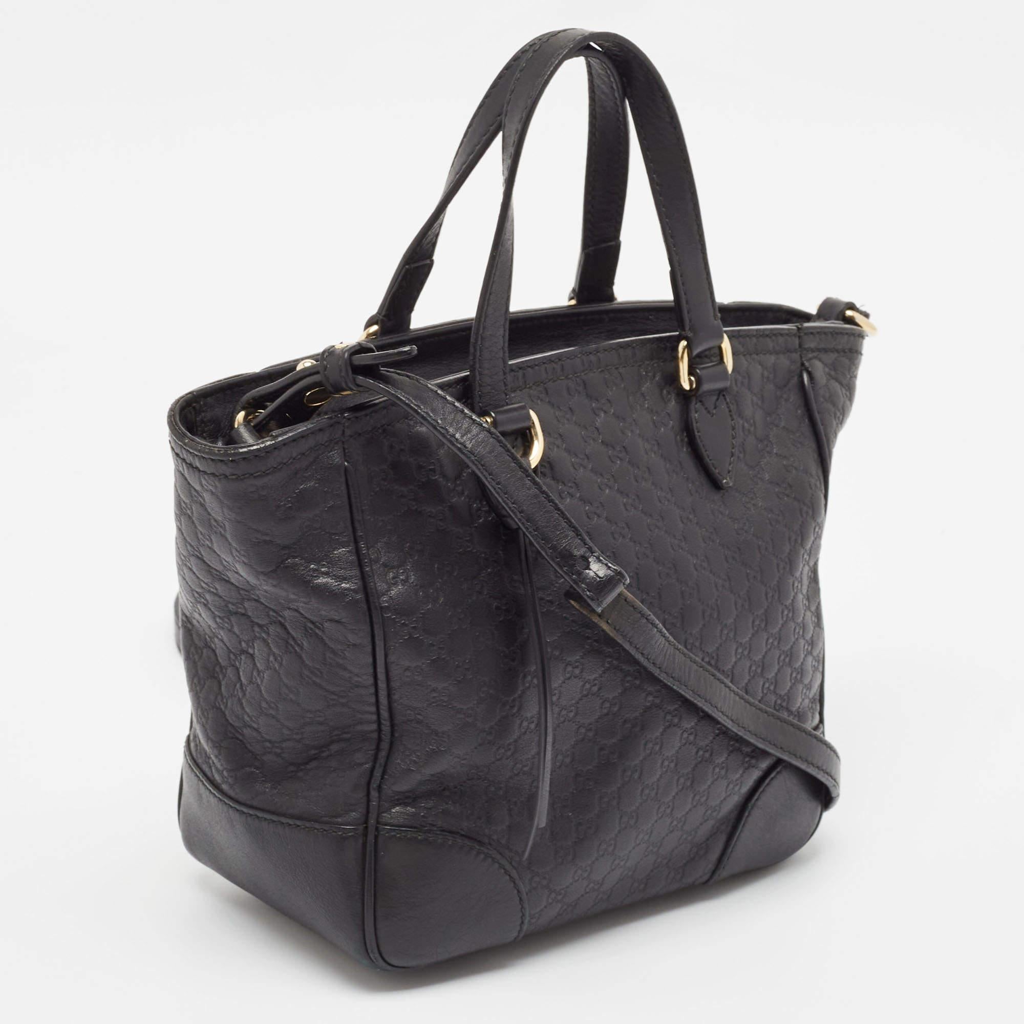 Gucci Black Guccissima Leather Small Bree Tote In Fair Condition In Dubai, Al Qouz 2