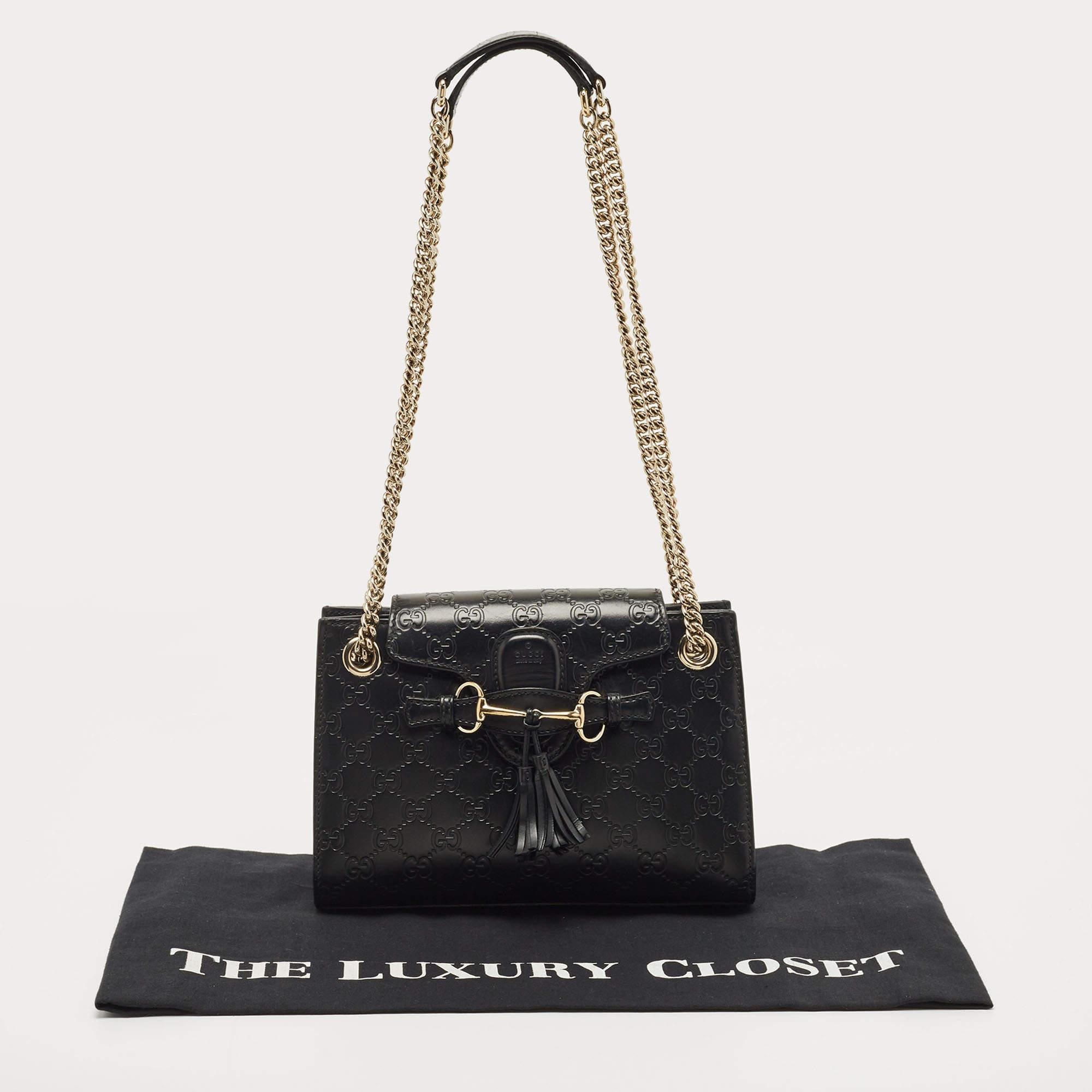 Gucci Black Guccissima Leather Small Emily Chain Shoulder Bag 7
