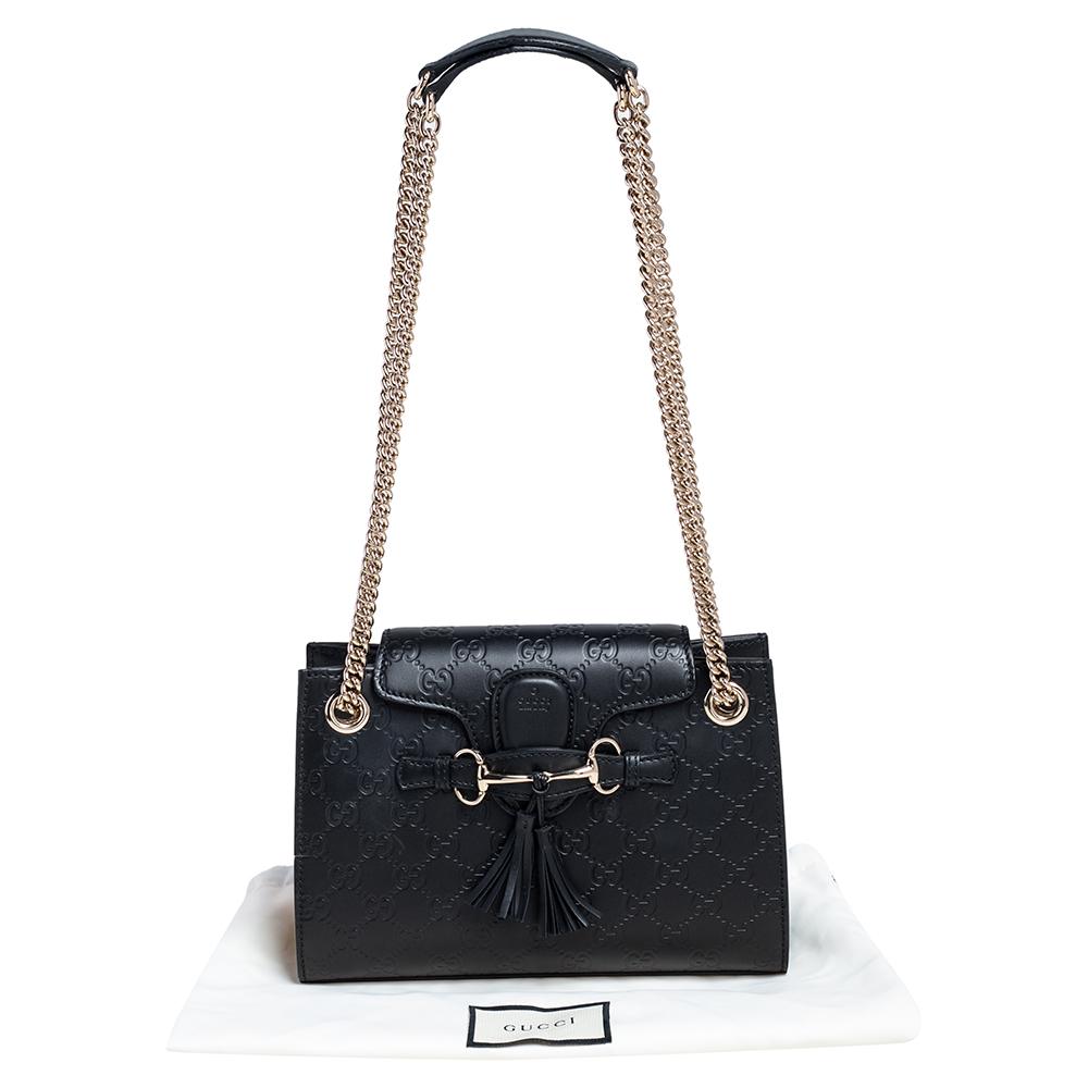 Gucci Black Guccissima Leather Small Emily Chain Shoulder Bag 8