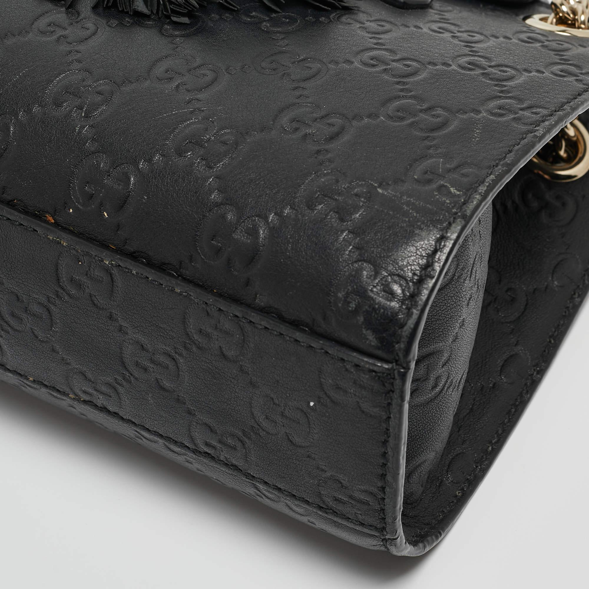 Gucci Black Guccissima Leather Small Emily Chain Shoulder Bag 12