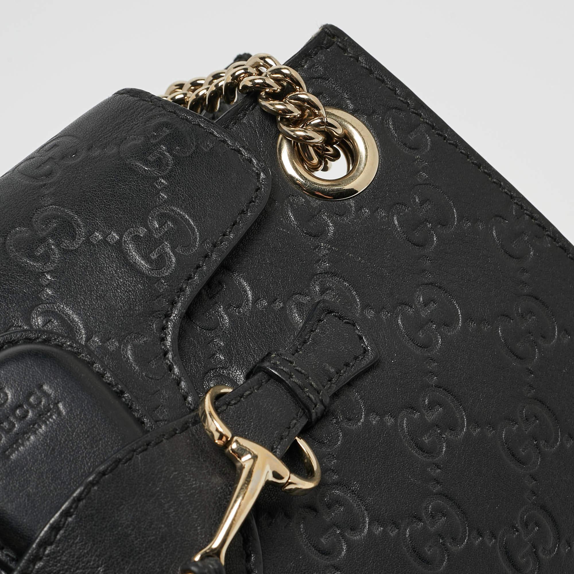 Gucci Black Guccissima Leather Small Emily Chain Shoulder Bag 15