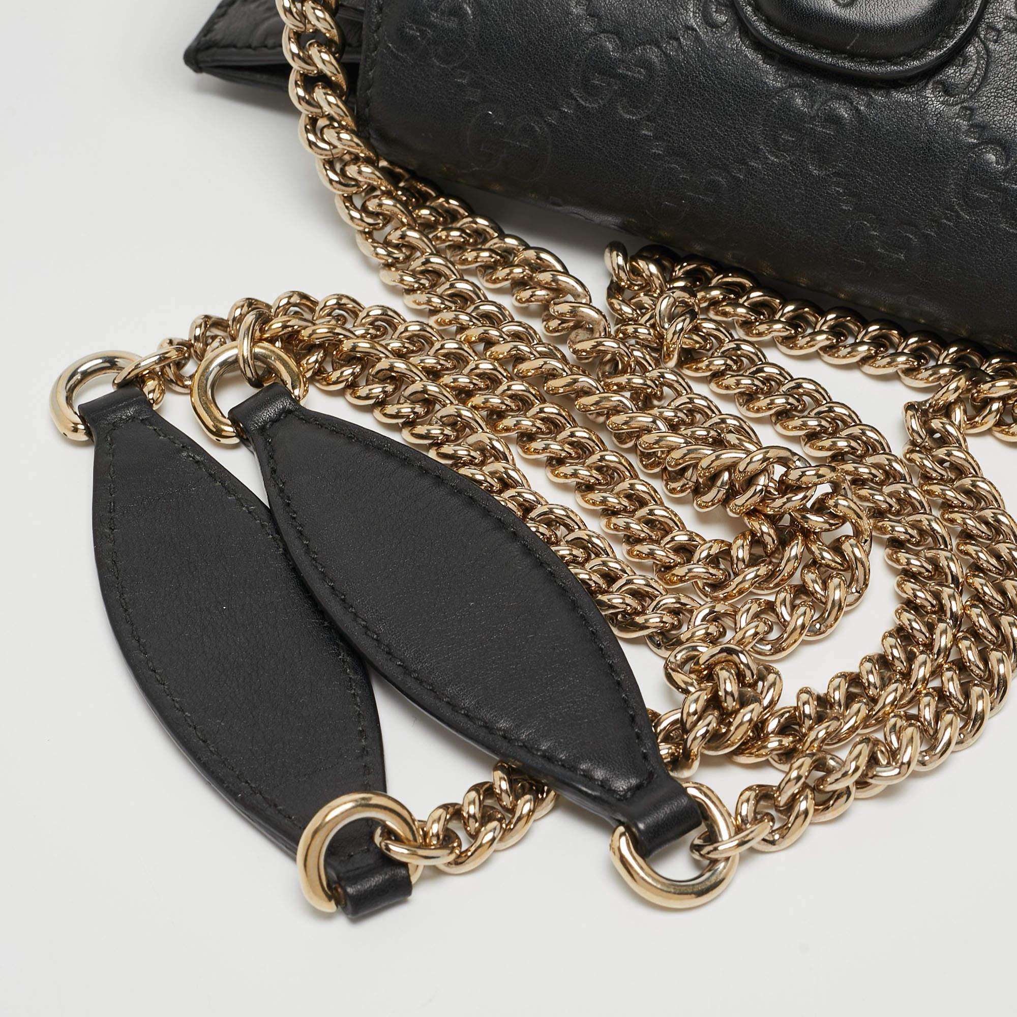 Gucci Black Guccissima Leather Small Emily Chain Shoulder Bag 16