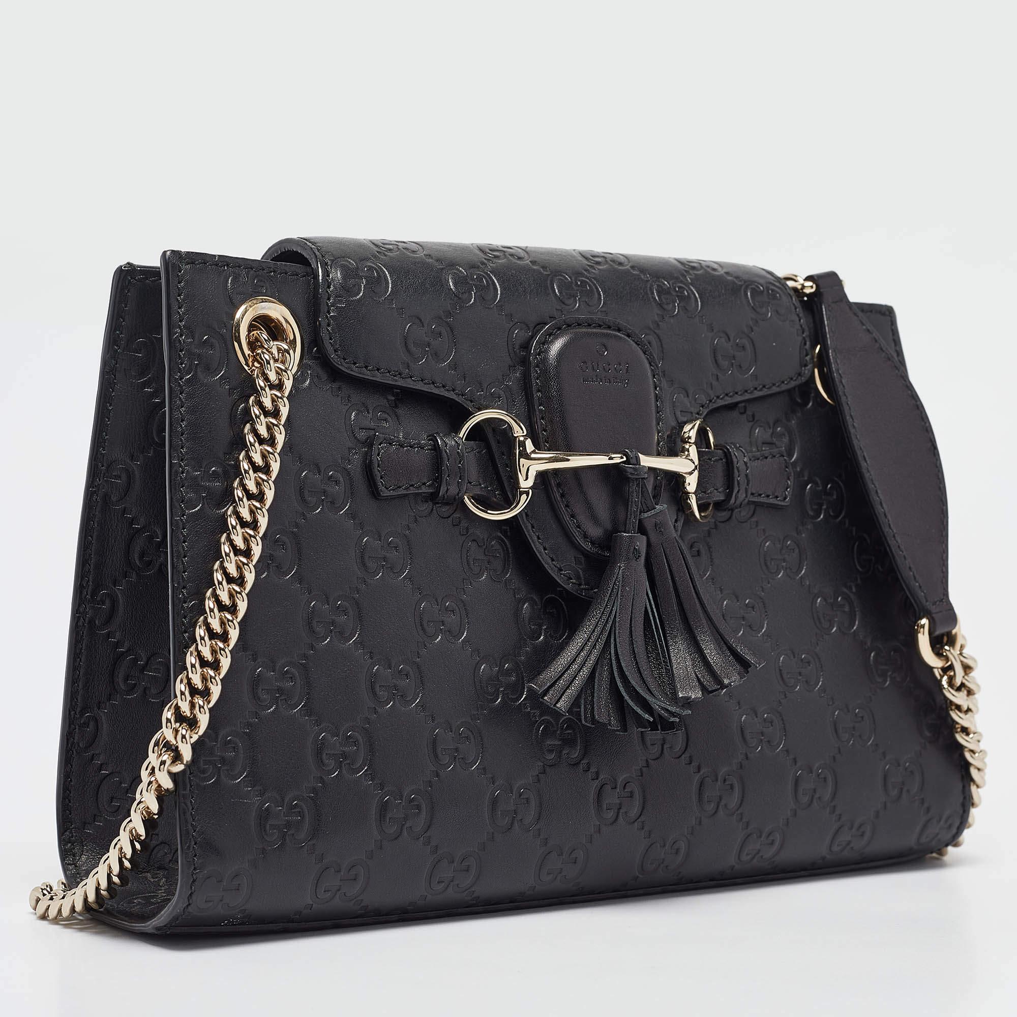 Gucci Black Guccissima Leather Small Emily Chain Shoulder Bag In Good Condition In Dubai, Al Qouz 2