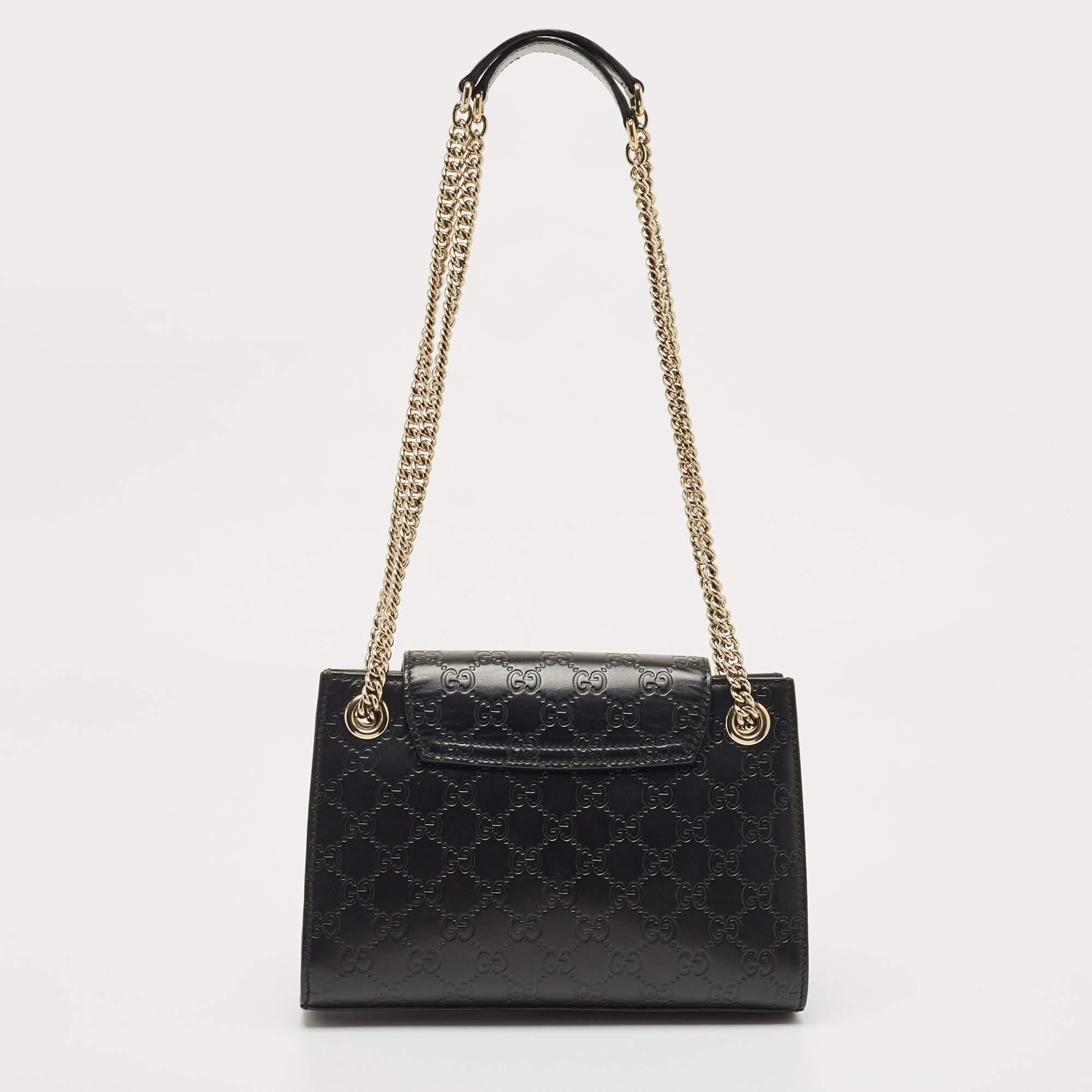 Gucci Black Guccissima Leather Small Emily Chain Shoulder Bag In Good Condition In Dubai, Al Qouz 2