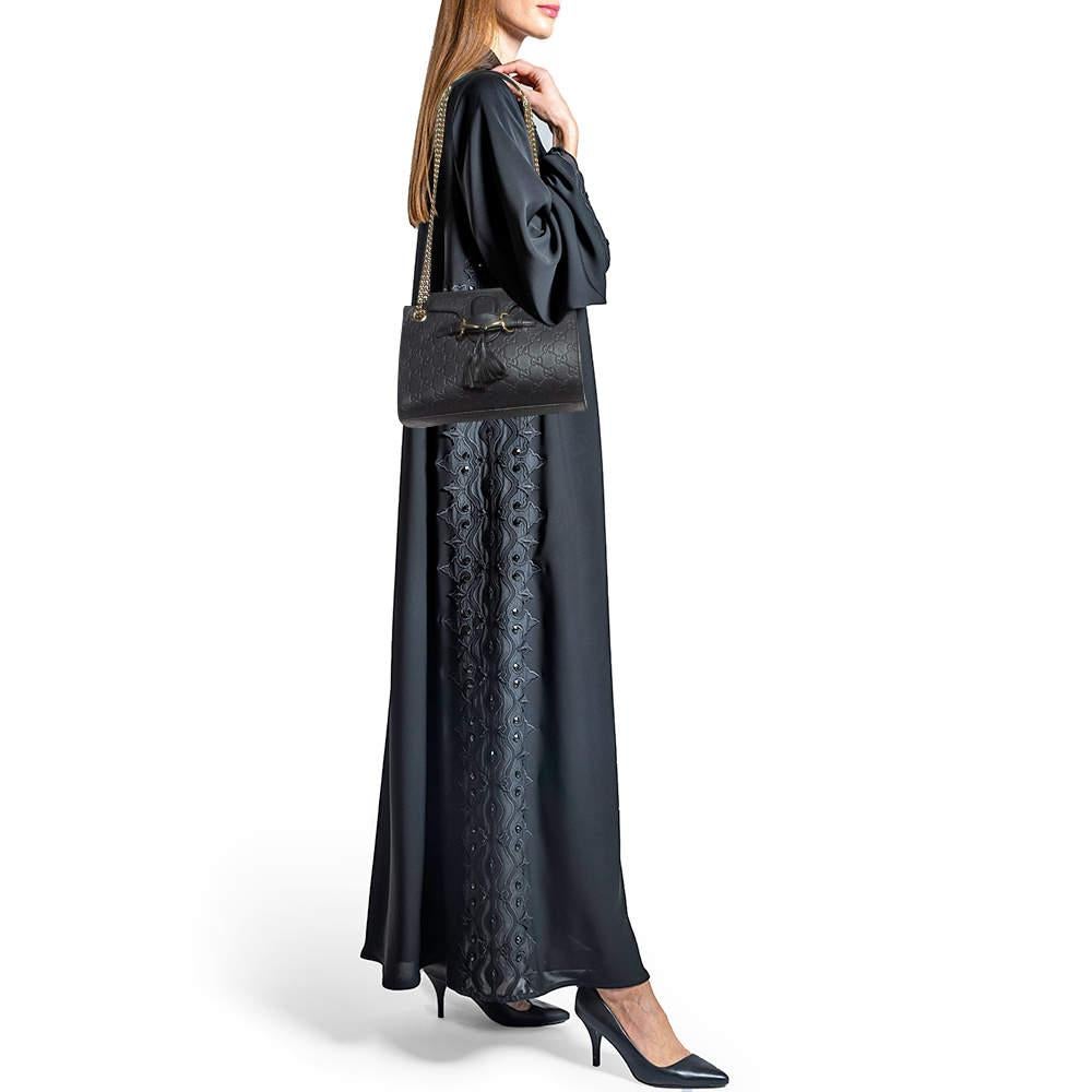 Gucci Black Guccissima Leather Small Emily Chain Shoulder Bag In Fair Condition In Dubai, Al Qouz 2