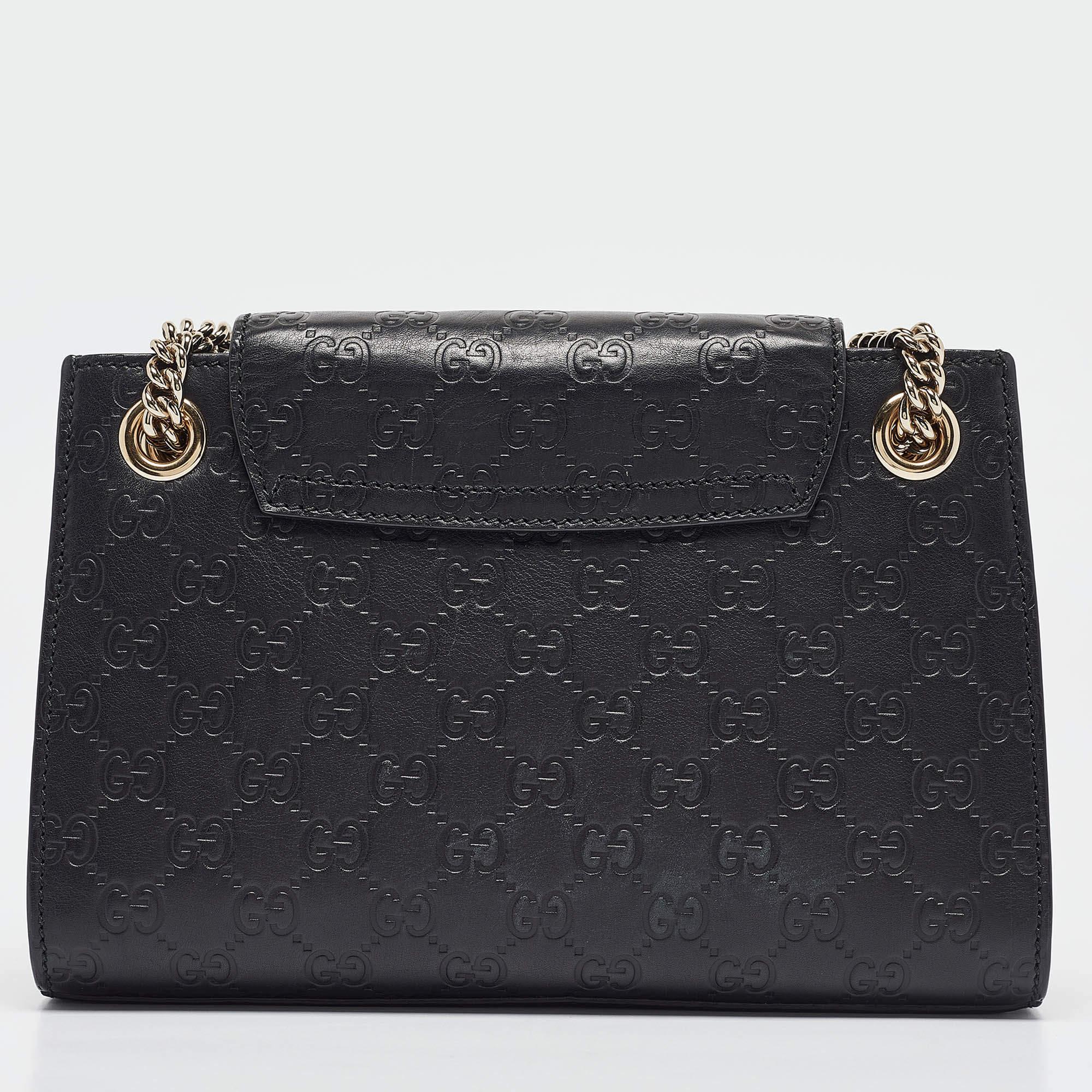 Women's Gucci Black Guccissima Leather Small Emily Chain Shoulder Bag