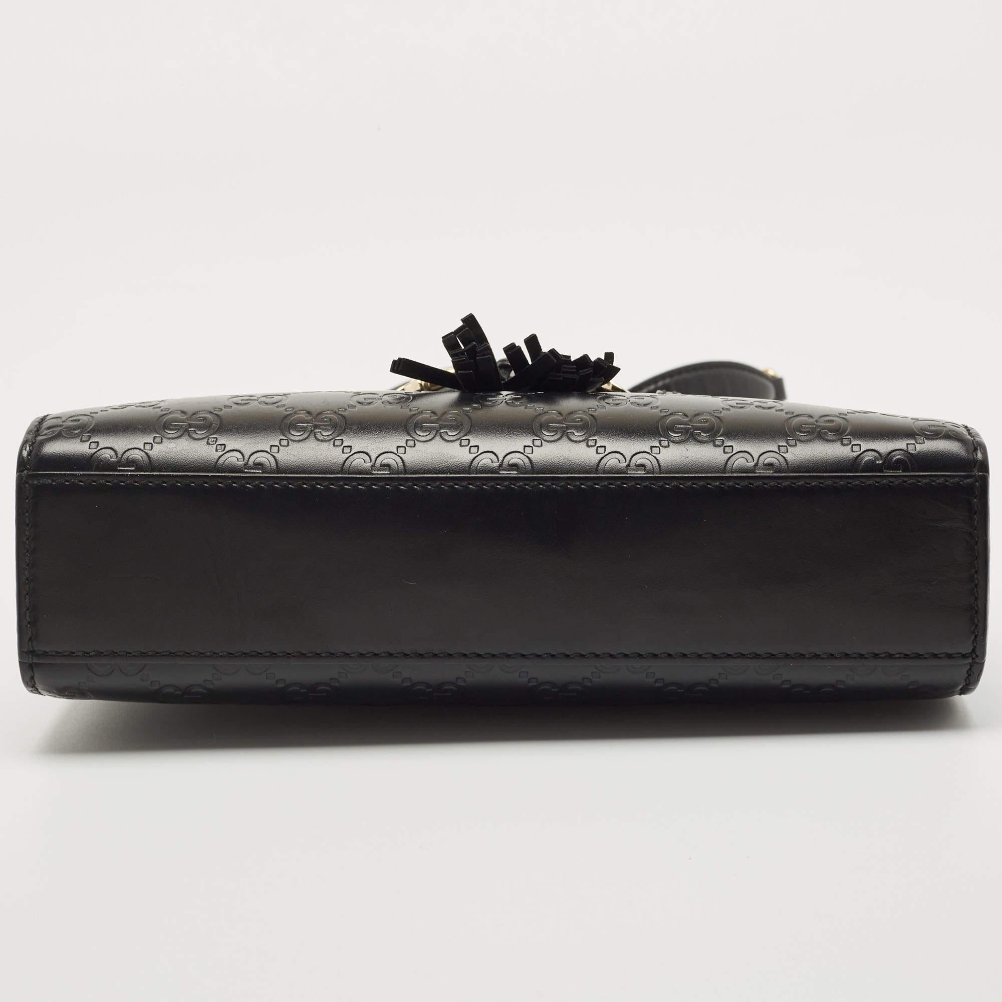 Women's Gucci Black Guccissima Leather Small Emily Chain Shoulder Bag