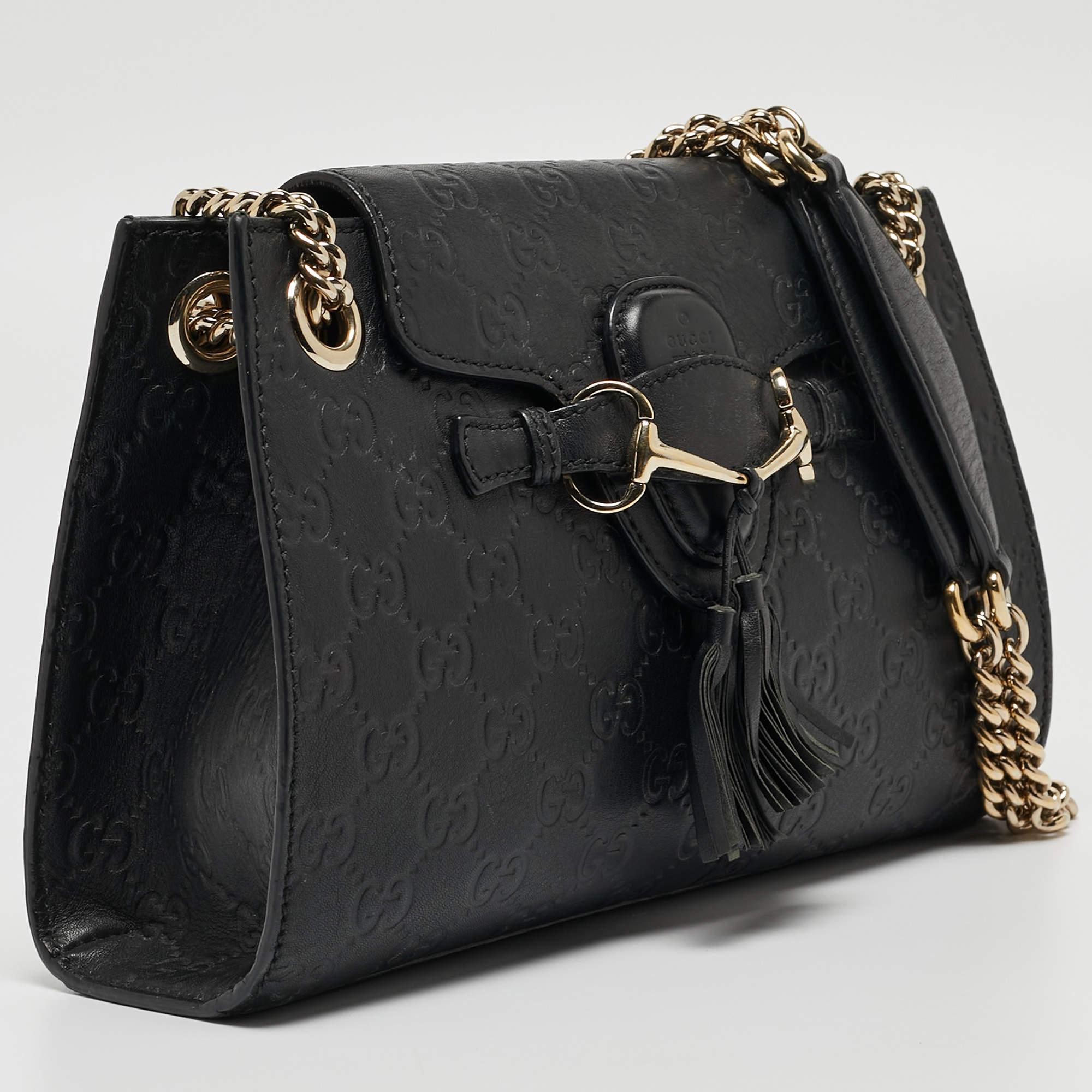 Women's Gucci Black Guccissima Leather Small Emily Chain Shoulder Bag