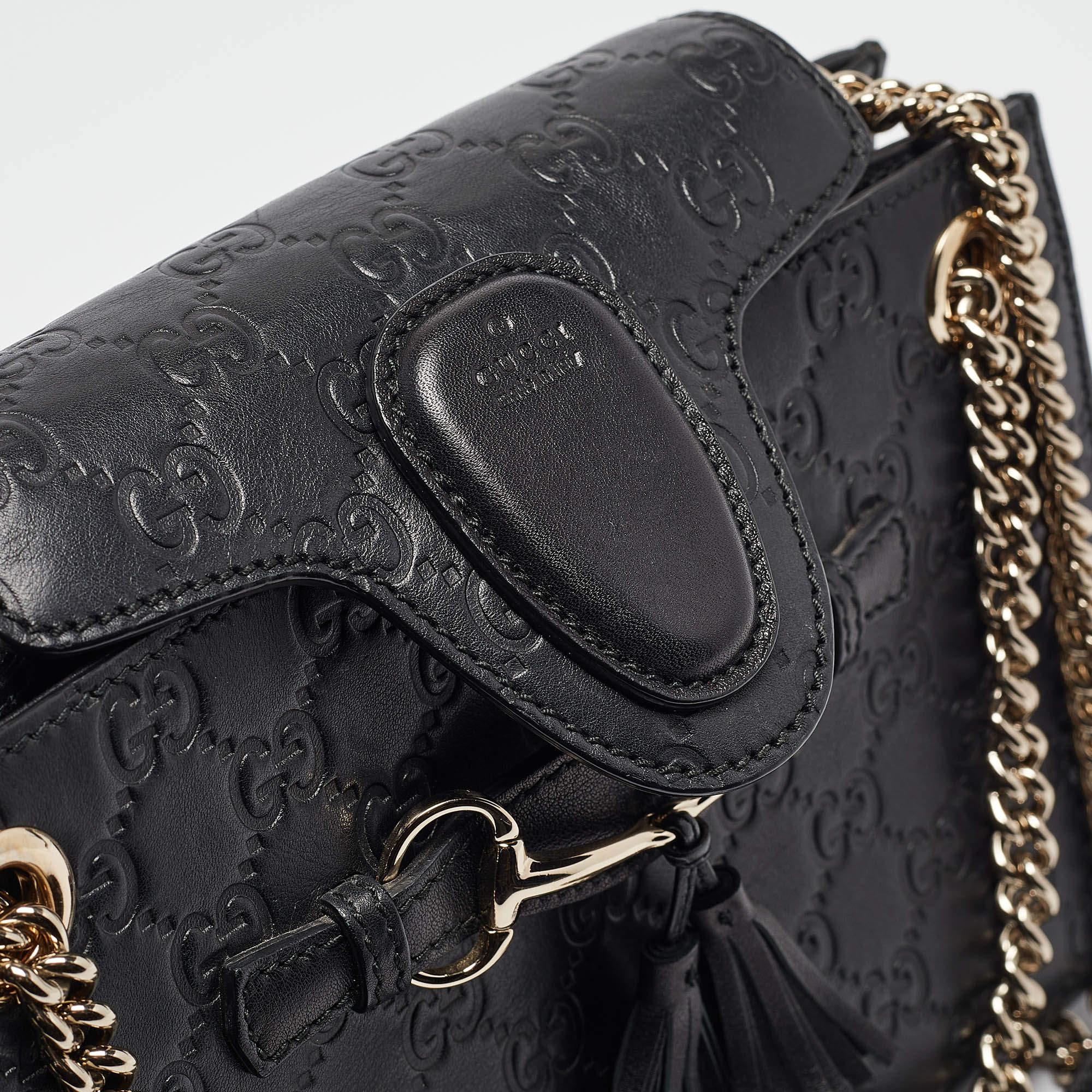 Gucci Black Guccissima Leather Small Emily Chain Shoulder Bag 3