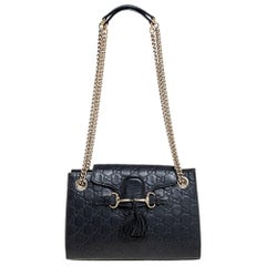Gucci Black Guccissima Leather Small Emily Chain Shoulder Bag