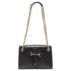 Gucci Black Guccissima Leather Small Emily Chain Shoulder Bag