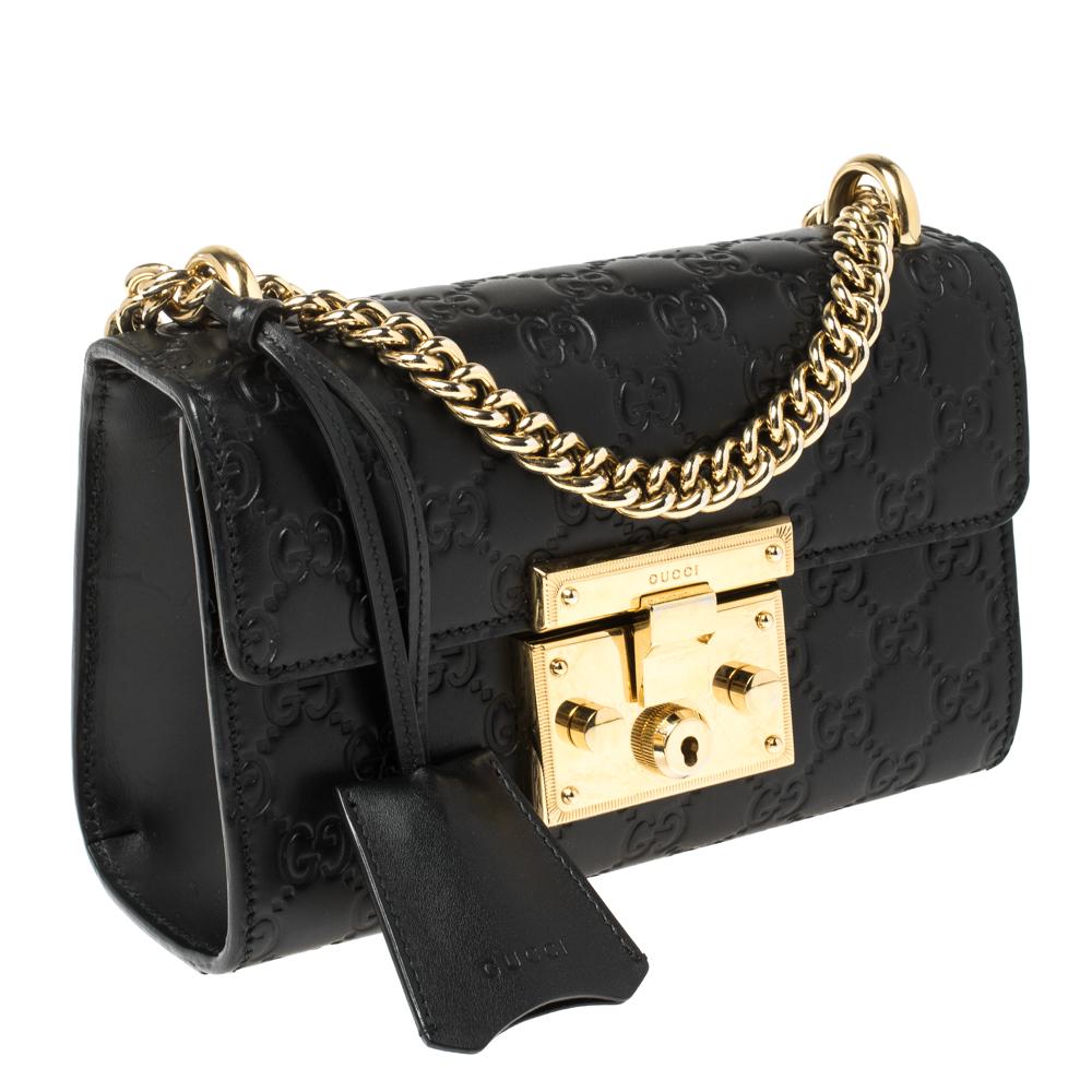 Women's Gucci Black Guccissima Leather Small Padlock Shoulder Bag