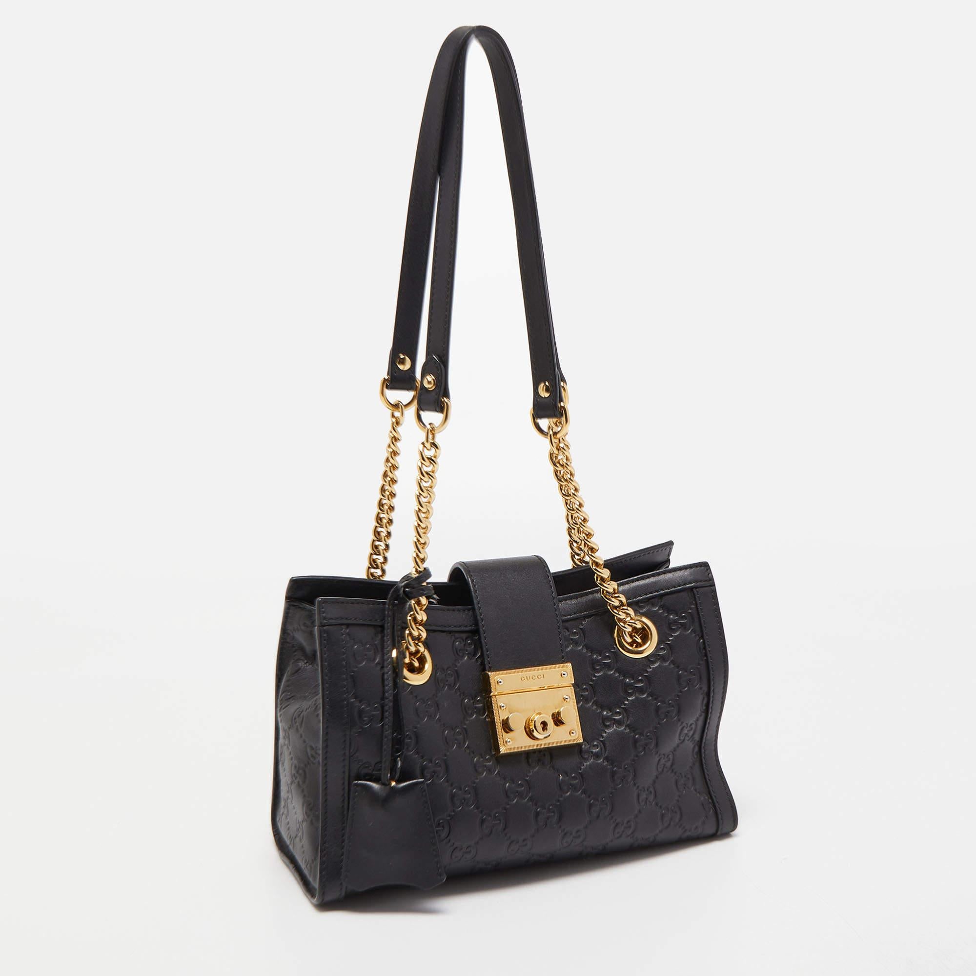 Women's Gucci Black Guccissima Leather Small Padlock Shoulder Bag