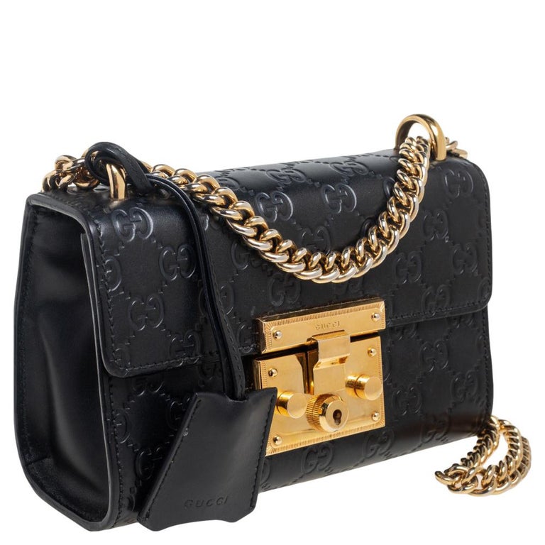 Gucci Black Guccissima Leather Small Padlock Shoulder Bag at 1stDibs