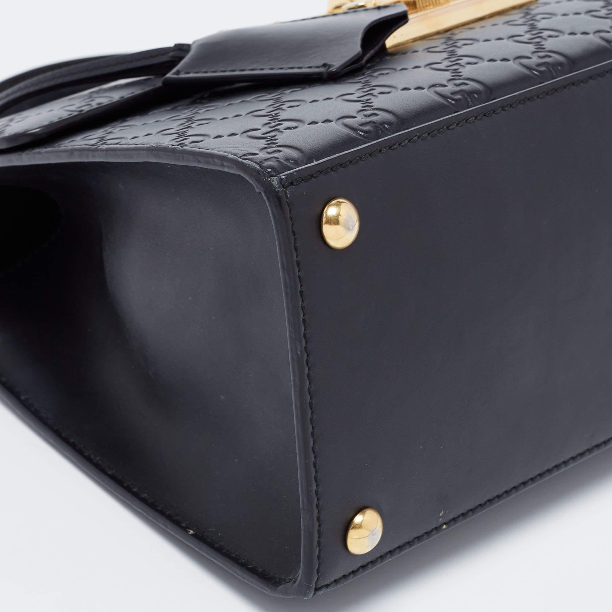 Gucci Black Guccissima Leather Small Padlock Top Handle Bag 15