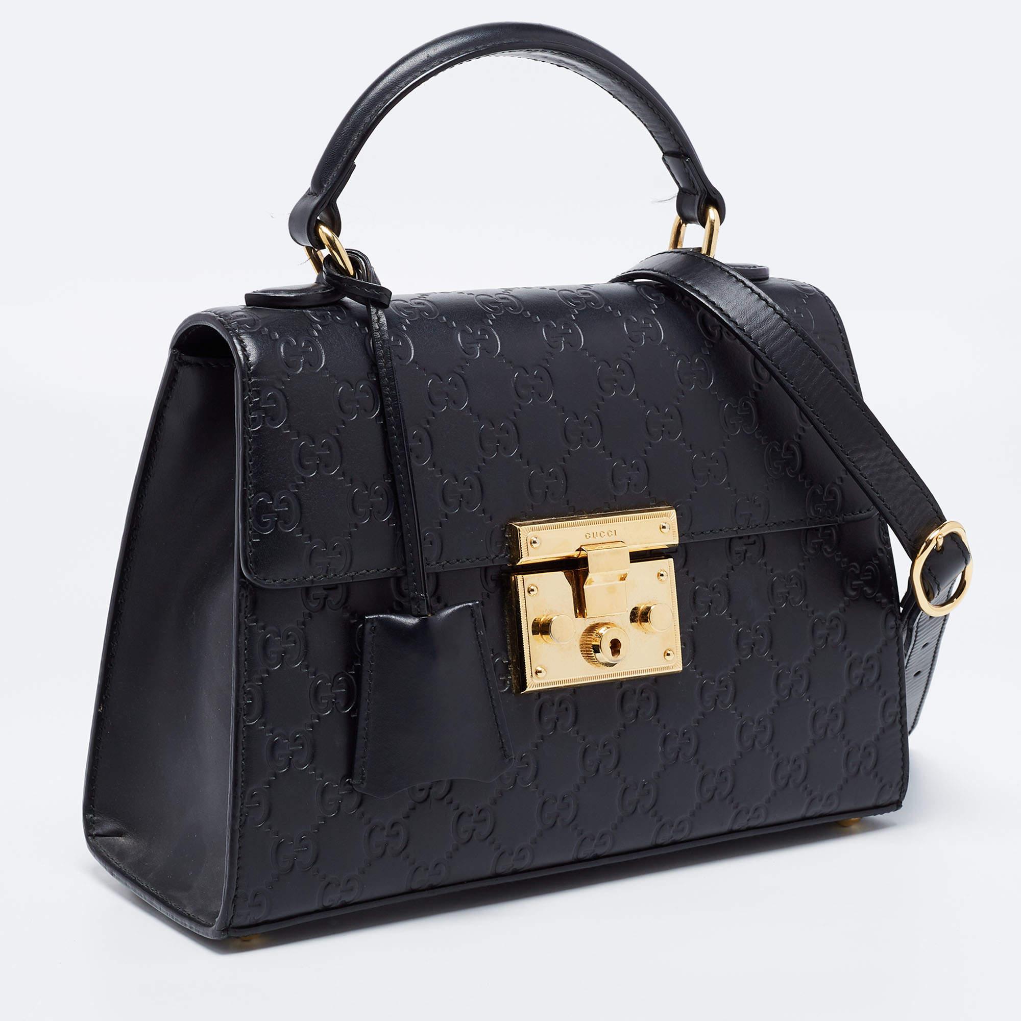 Women's Gucci Black Guccissima Leather Small Padlock Top Handle Bag