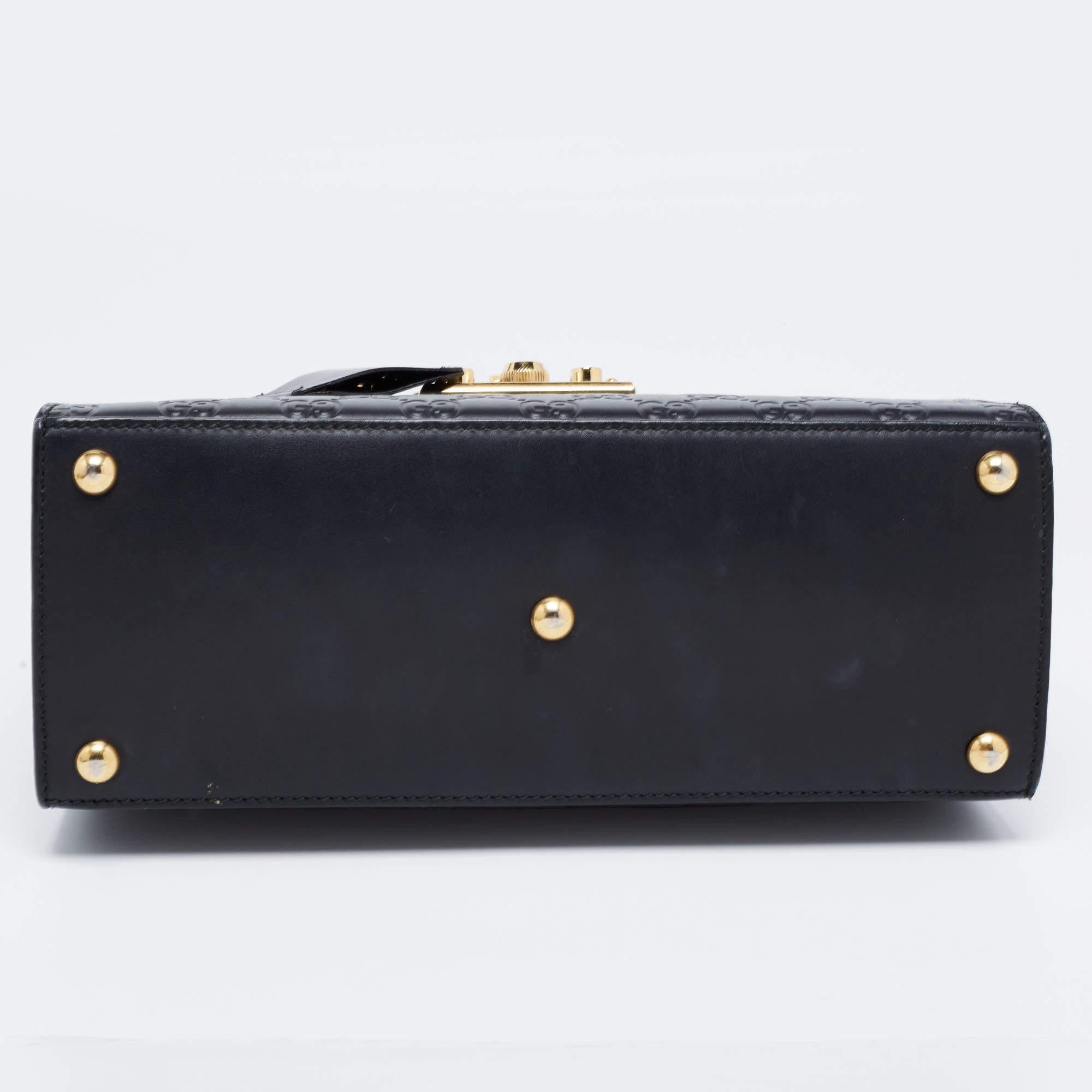 Gucci Black Guccissima Leather Small Padlock Top Handle Bag 1