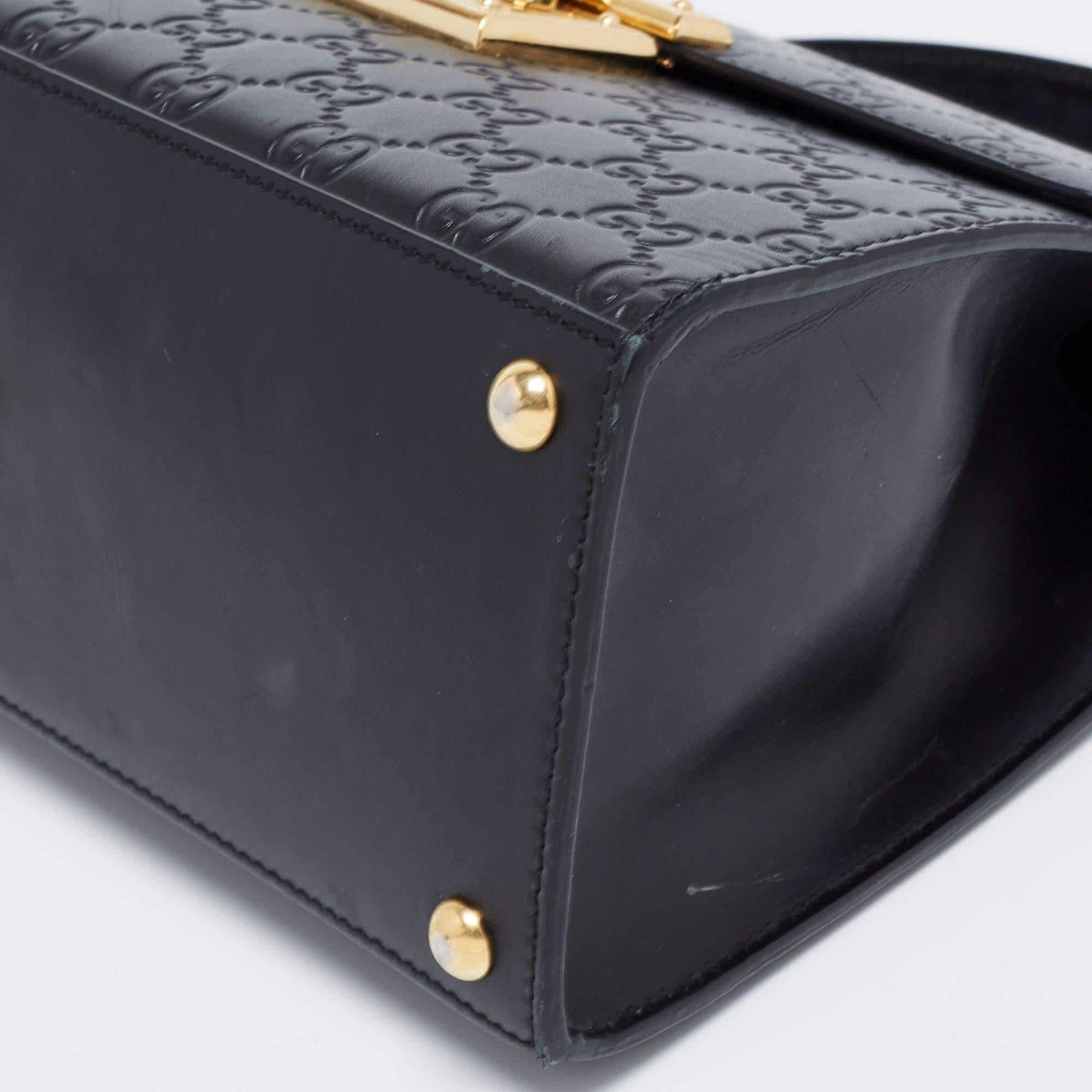 Gucci Black Guccissima Leather Small Padlock Top Handle Bag 3