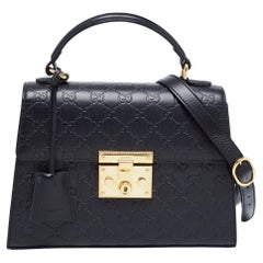 Gucci Black Guccissima Leather Small Padlock Top Handle Bag