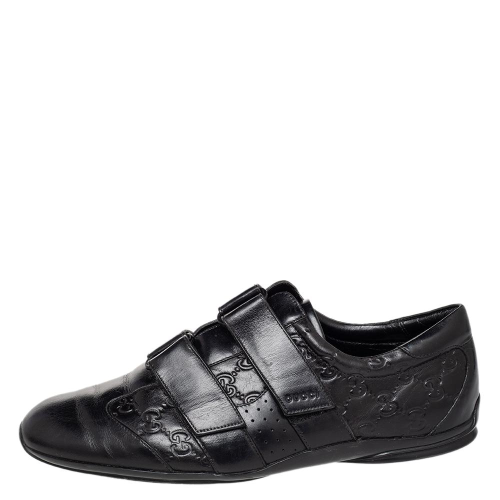 Gucci Black Guccissima Leather Velcro Low Top Sneakers Size 42.5 1