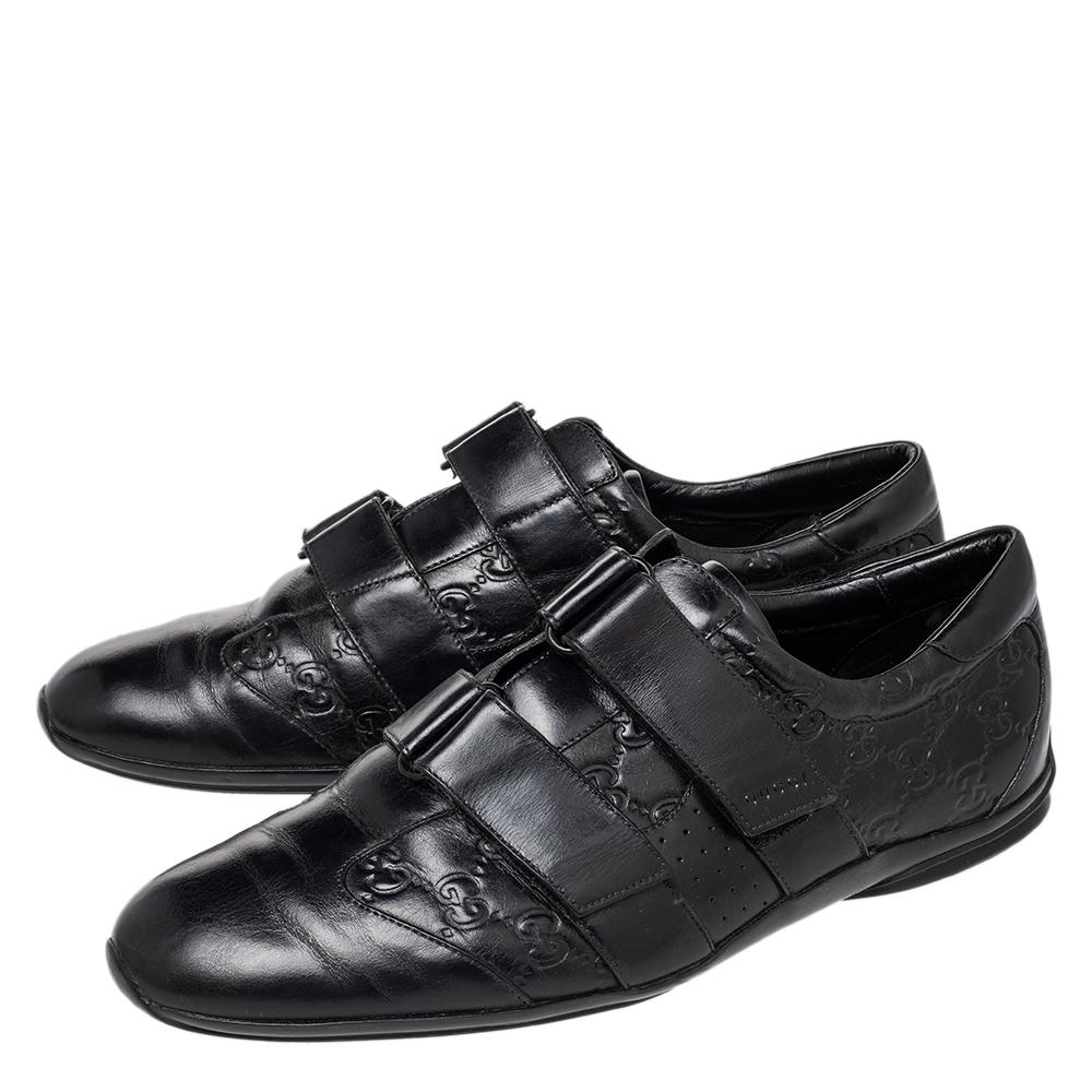 Gucci Black Guccissima Leather Velcro Low Top Sneakers Size 42.5 2
