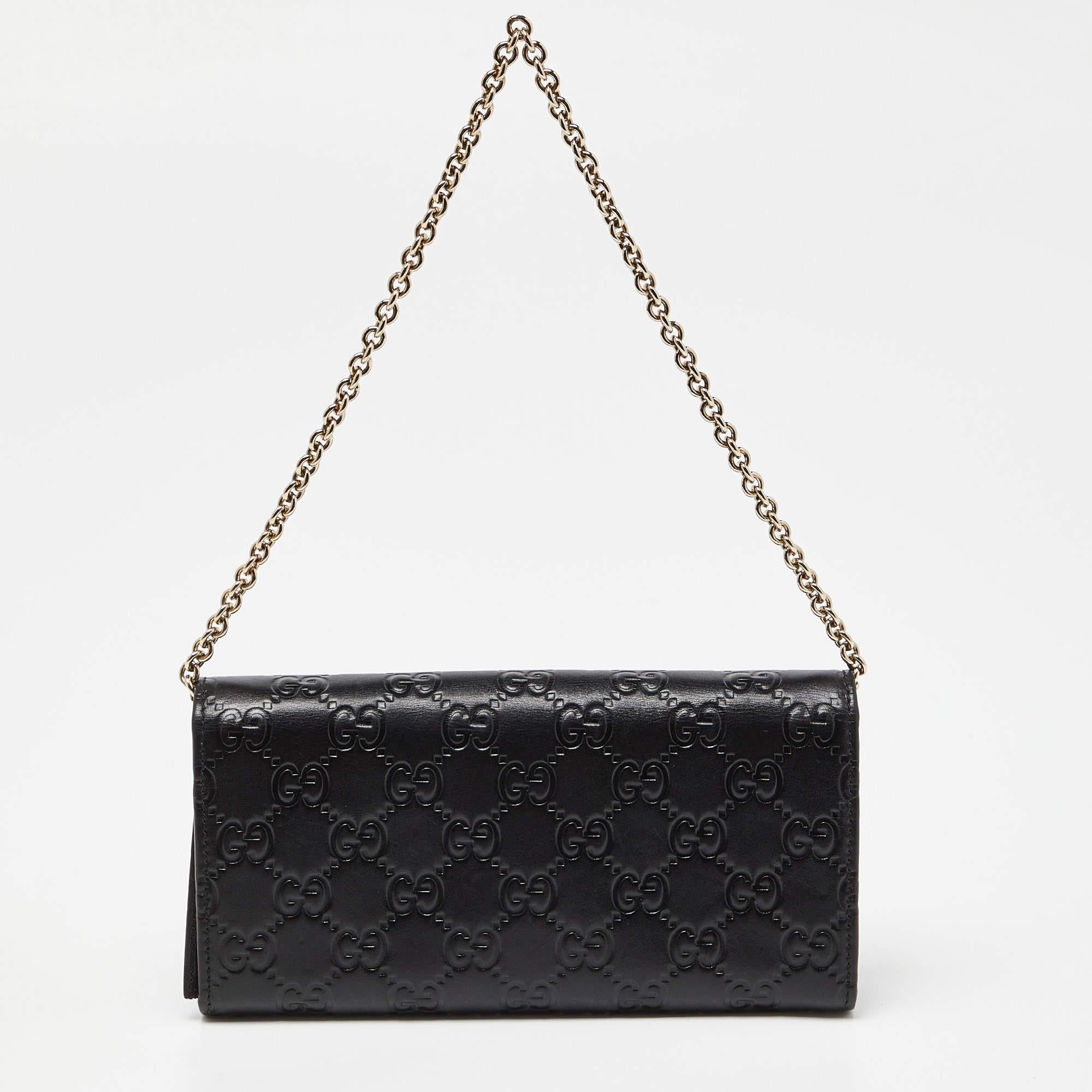 Women's Gucci Black Guccissima Leather Wallet On Chain