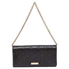 Gucci Black Guccissima Leather Wallet On Chain