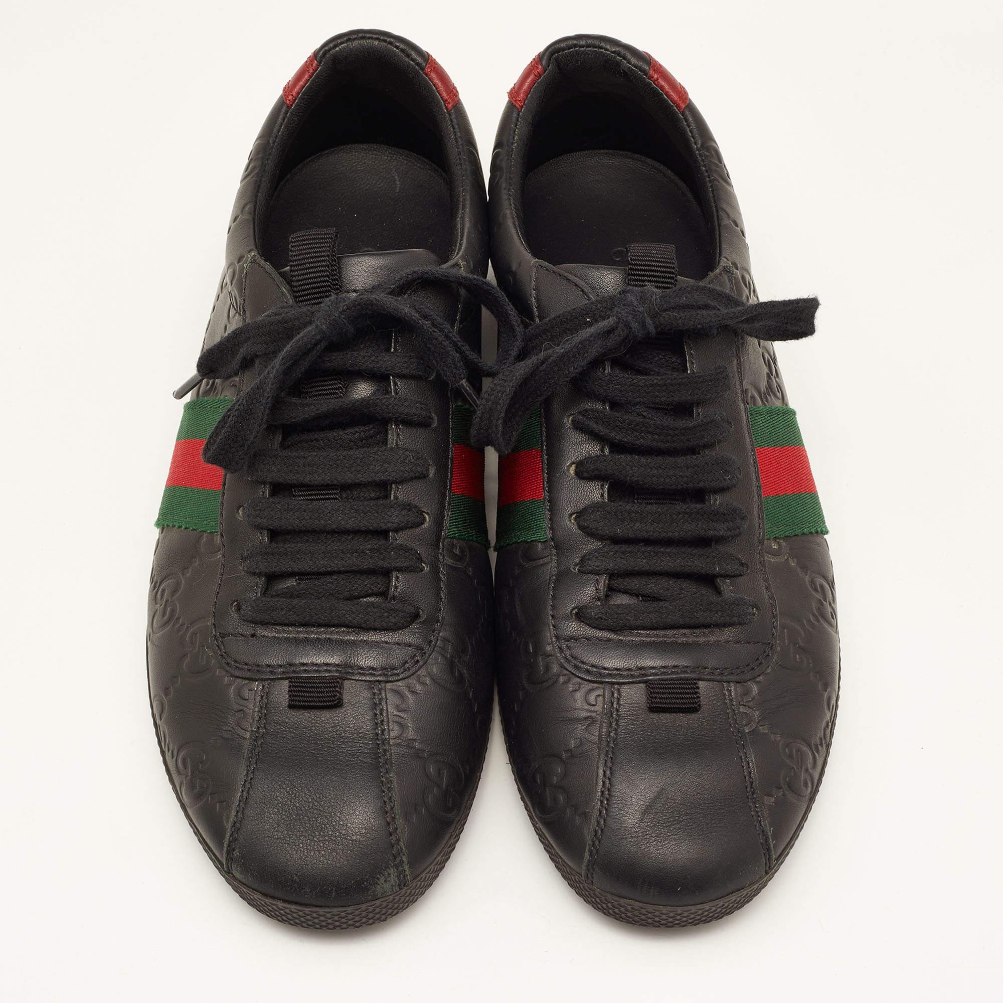 Gucci Black Guccissima Leather Web Ace Sneakers Size 37 In Fair Condition In Dubai, Al Qouz 2