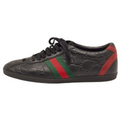 Gucci Black Guccissima Leather Web Ace Sneakers Size 37
