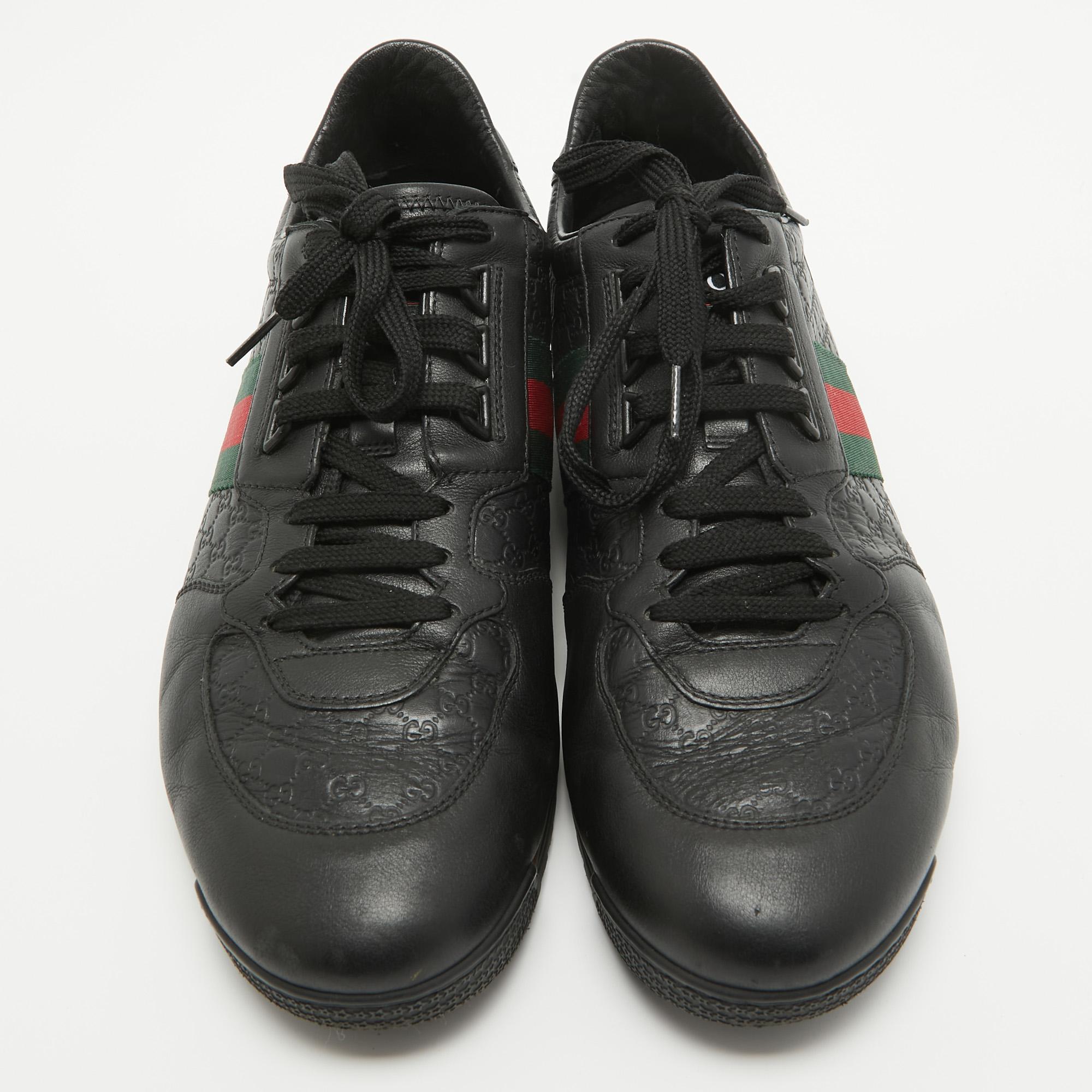 Gucci Black Guccissima Leather Web Ace Sneakers Size 45.5 For Sale 1