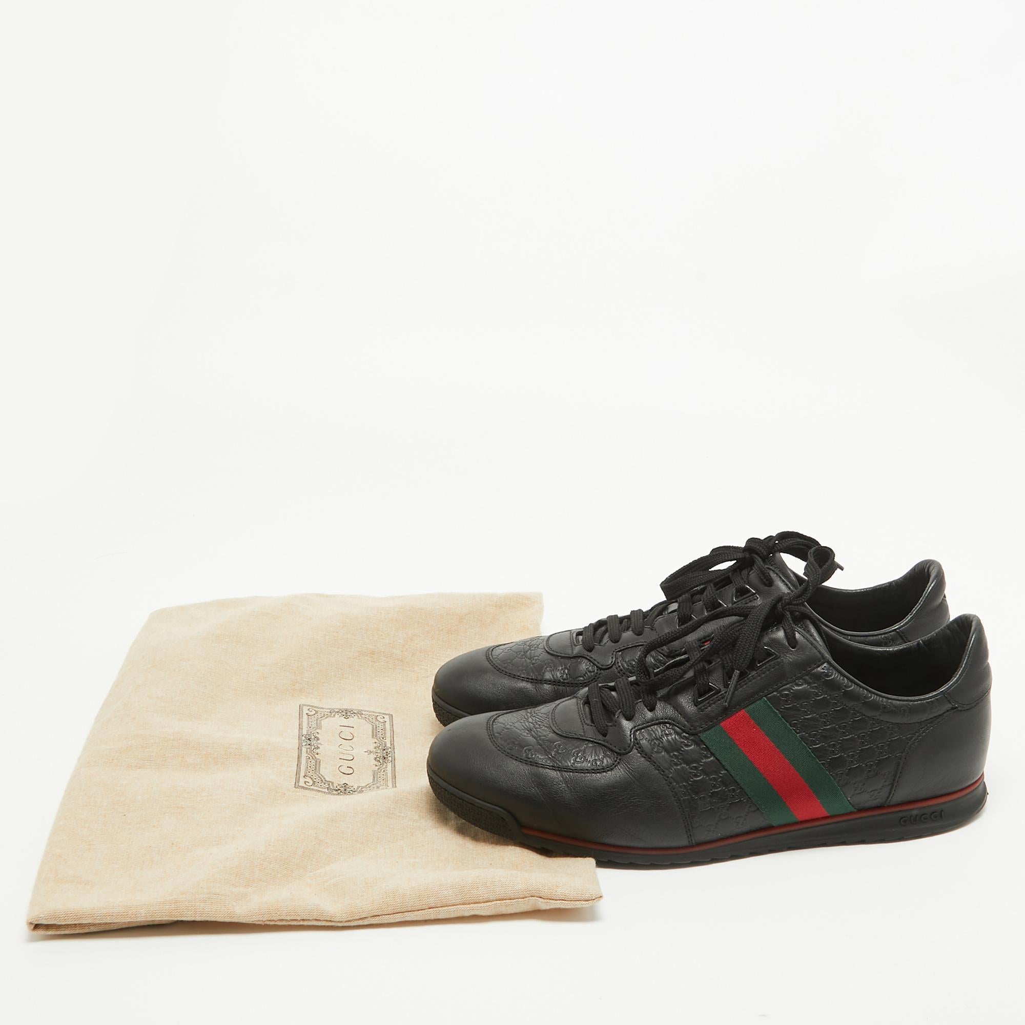 Gucci Black Guccissima Leather Web Ace Sneakers Size 45.5 For Sale 5