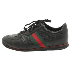 Gucci Schwarz Guccissima Leder Web Ace Turnschuhe Größe 45.5