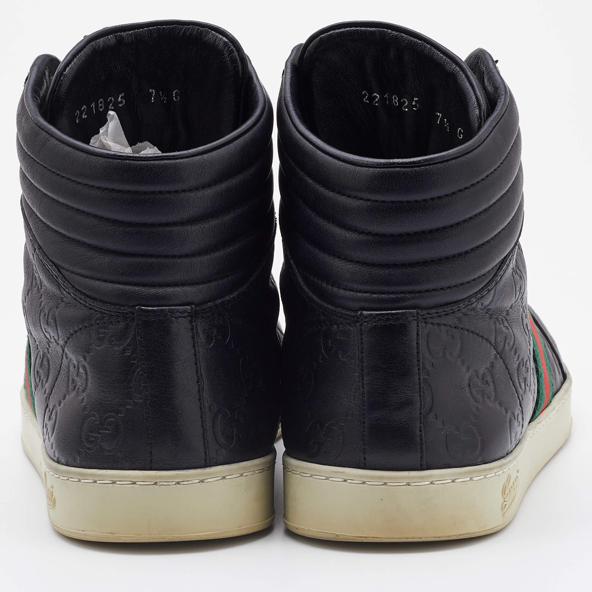 Gucci Black Guccissima Leather Web Detail High Top Sneakers Size 41.5 For Sale 2
