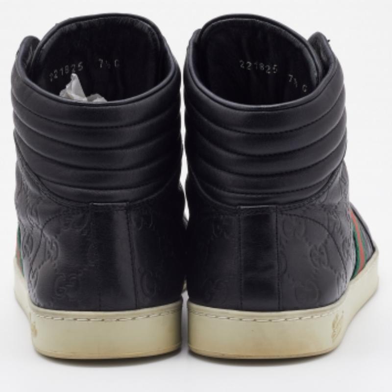 Guccissima Schwarze High Top-Turnschuhe aus Leder mit Webdetails Größe 41.5 im Angebot 3