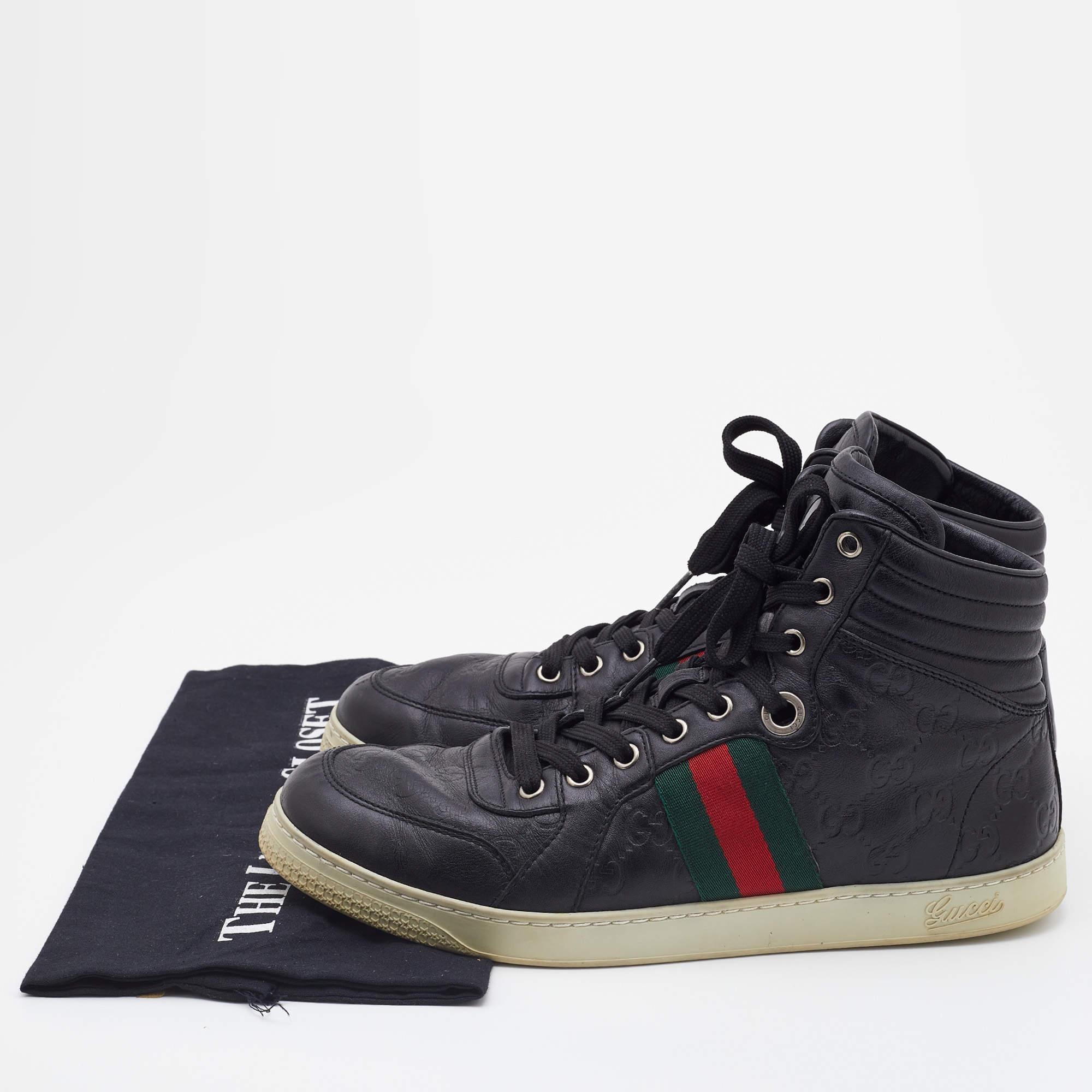 Gucci Black Guccissima Leather Web Detail High Top Sneakers Size 41.5 For Sale 5