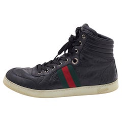 Gucci Black Guccissima Leather Web Detail High Top Sneakers Size 41.5