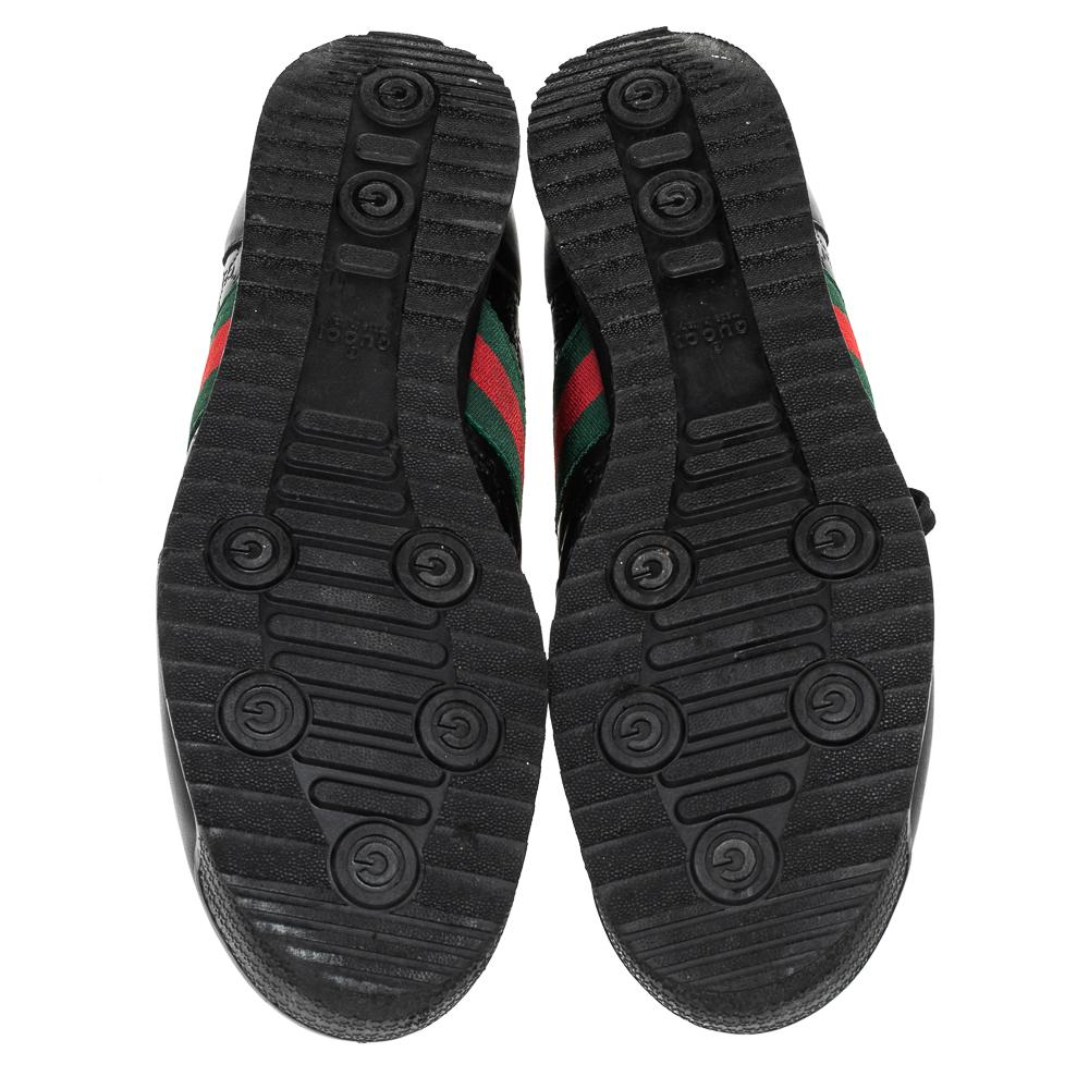 Gucci Black Guccissima Leather Web Detail Lace Up Sneakers Size 45.5 In Good Condition In Dubai, Al Qouz 2