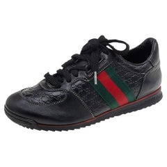Gucci Black Guccissima Leather Web Detail Low Top Sneakers Size 37