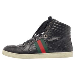 Gucci Black Guccissima Leather Web High Top Sneakers Size 43